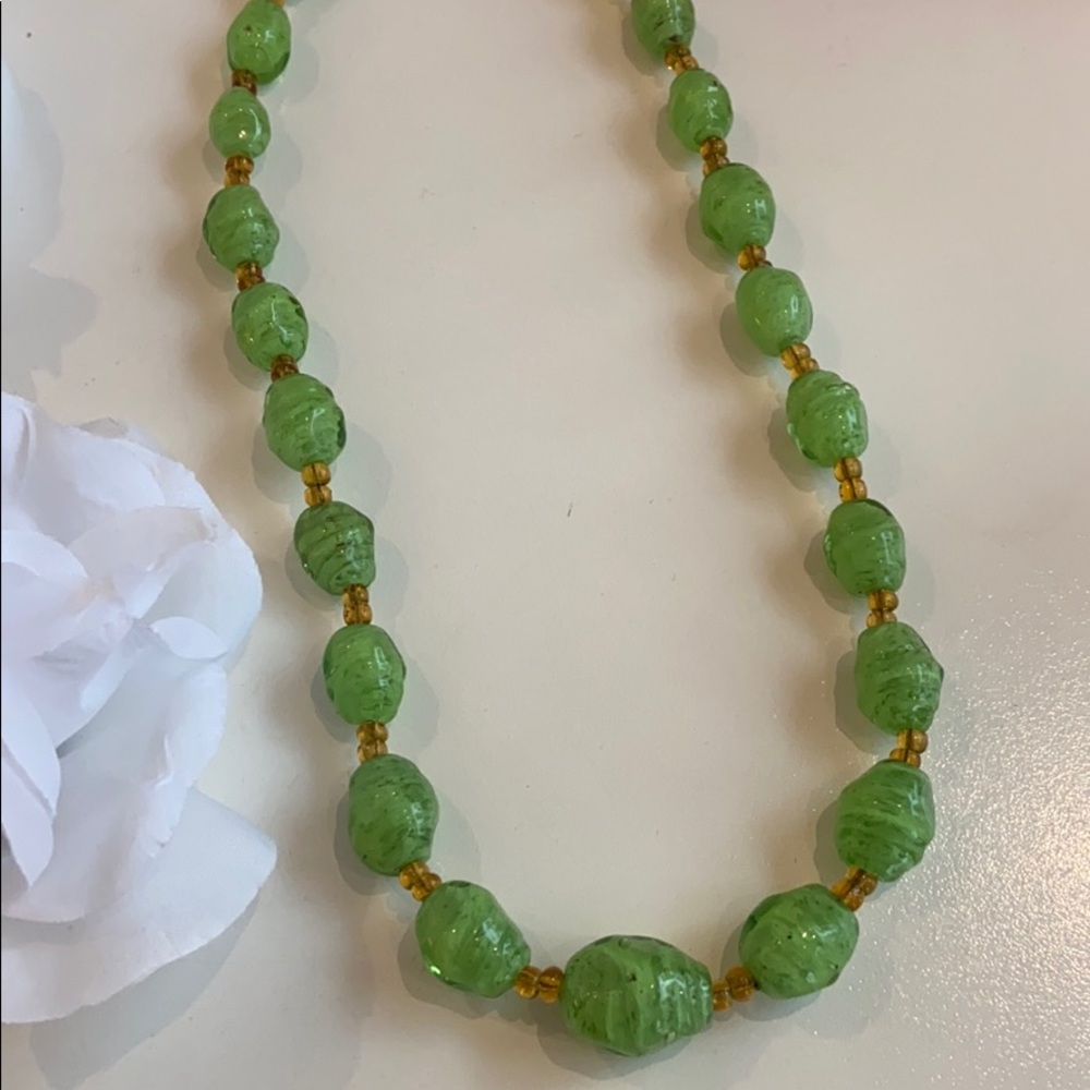 Vintage Green Glass Beaded Necklace